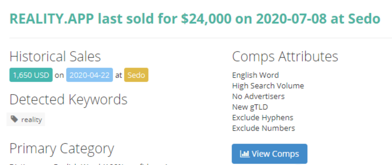 三個月價值翻十倍！域名Reality.app超16萬元成交！